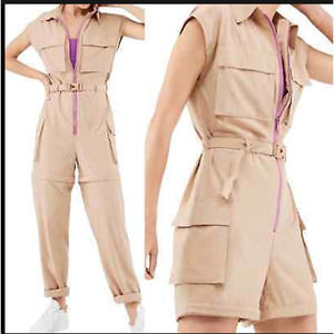 Fabletics Tan Jumpsuit with Pink Accents
